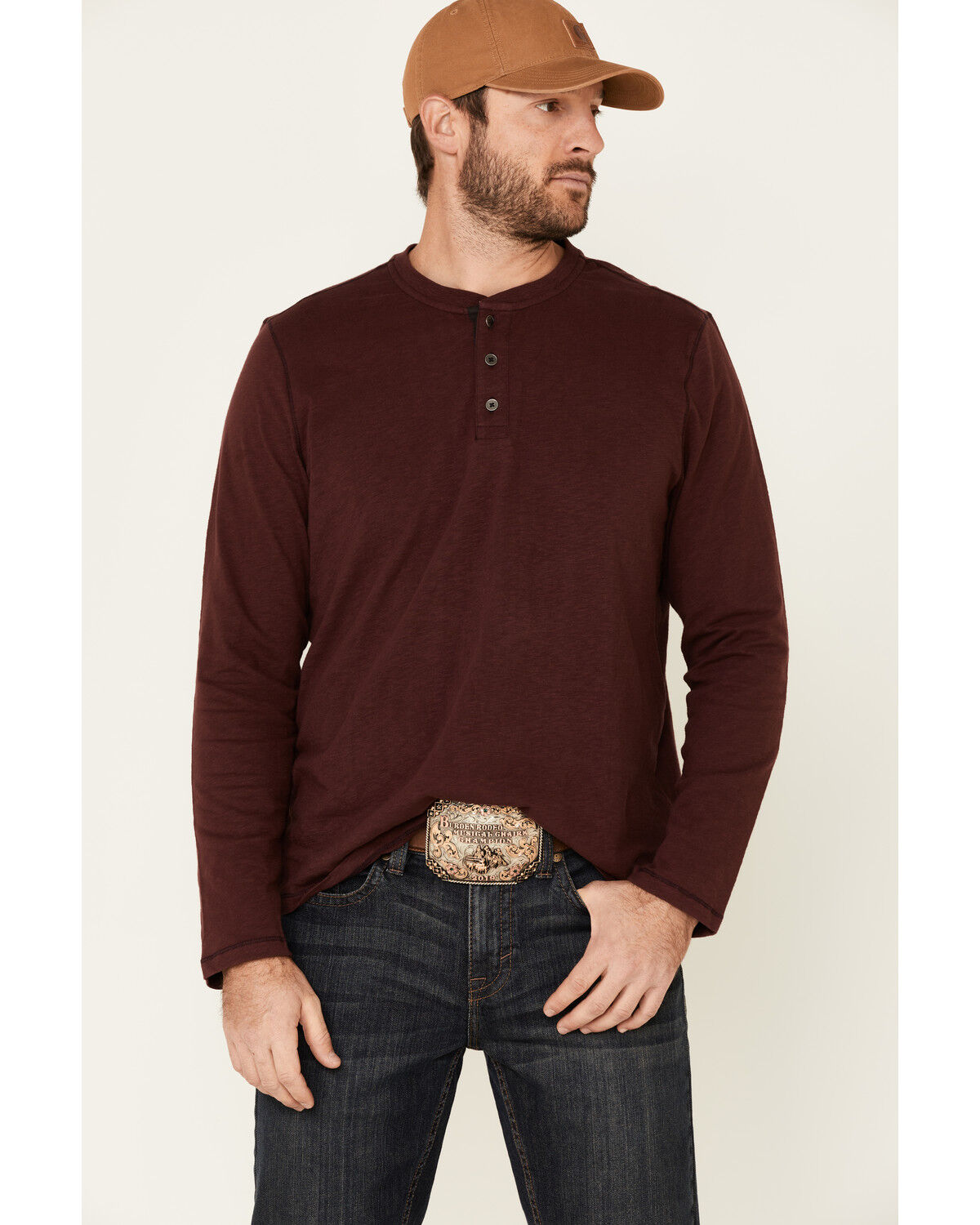 Image #1 - Flag & Anthem Men's Maroon Fairbanks Henley Long Sleeve Shirt, Maroon, hi-res