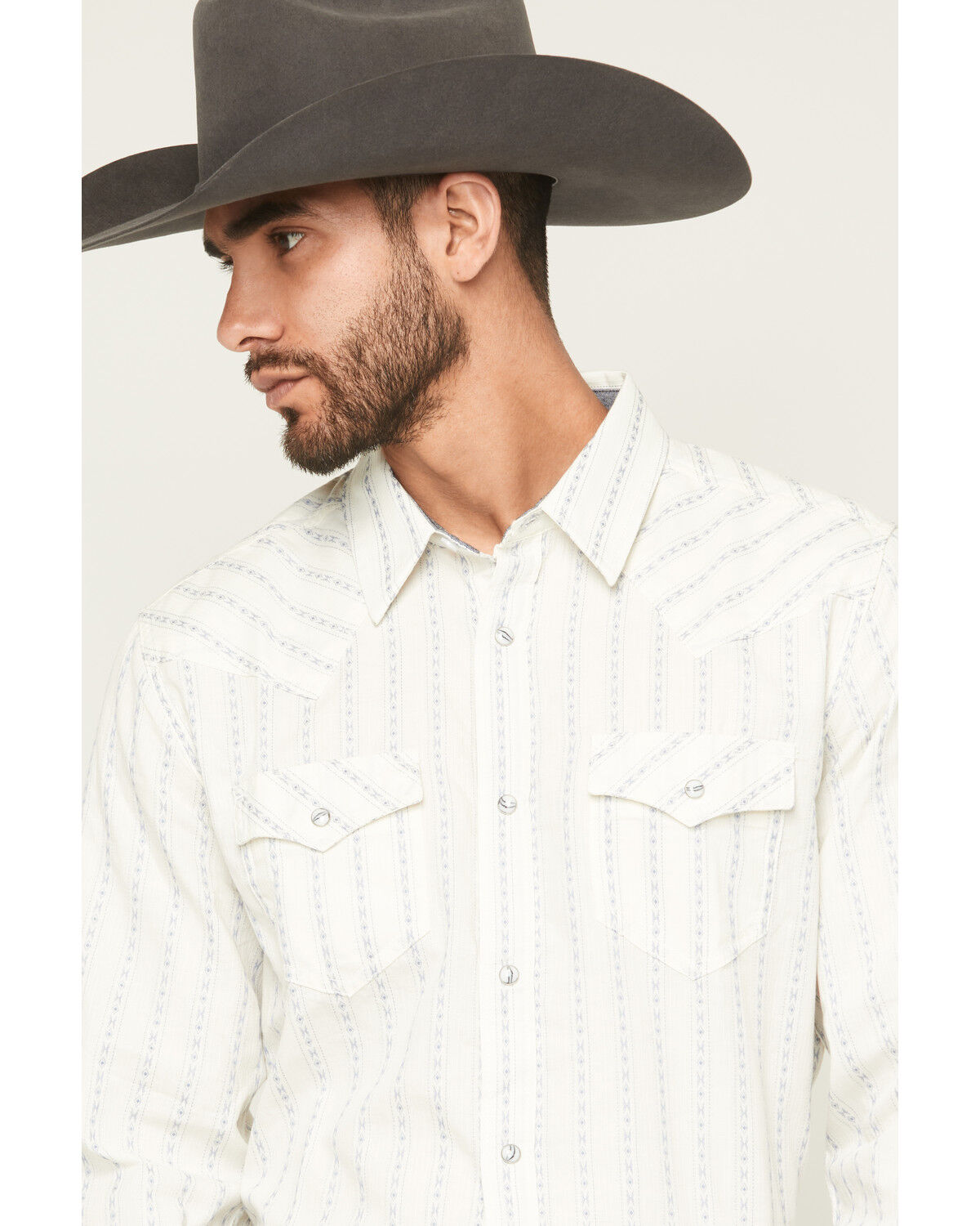 Image #2 - Cody James Men's Wyatt Stripe Print Long Sleeve Snap Western Shirt, White, hi-res