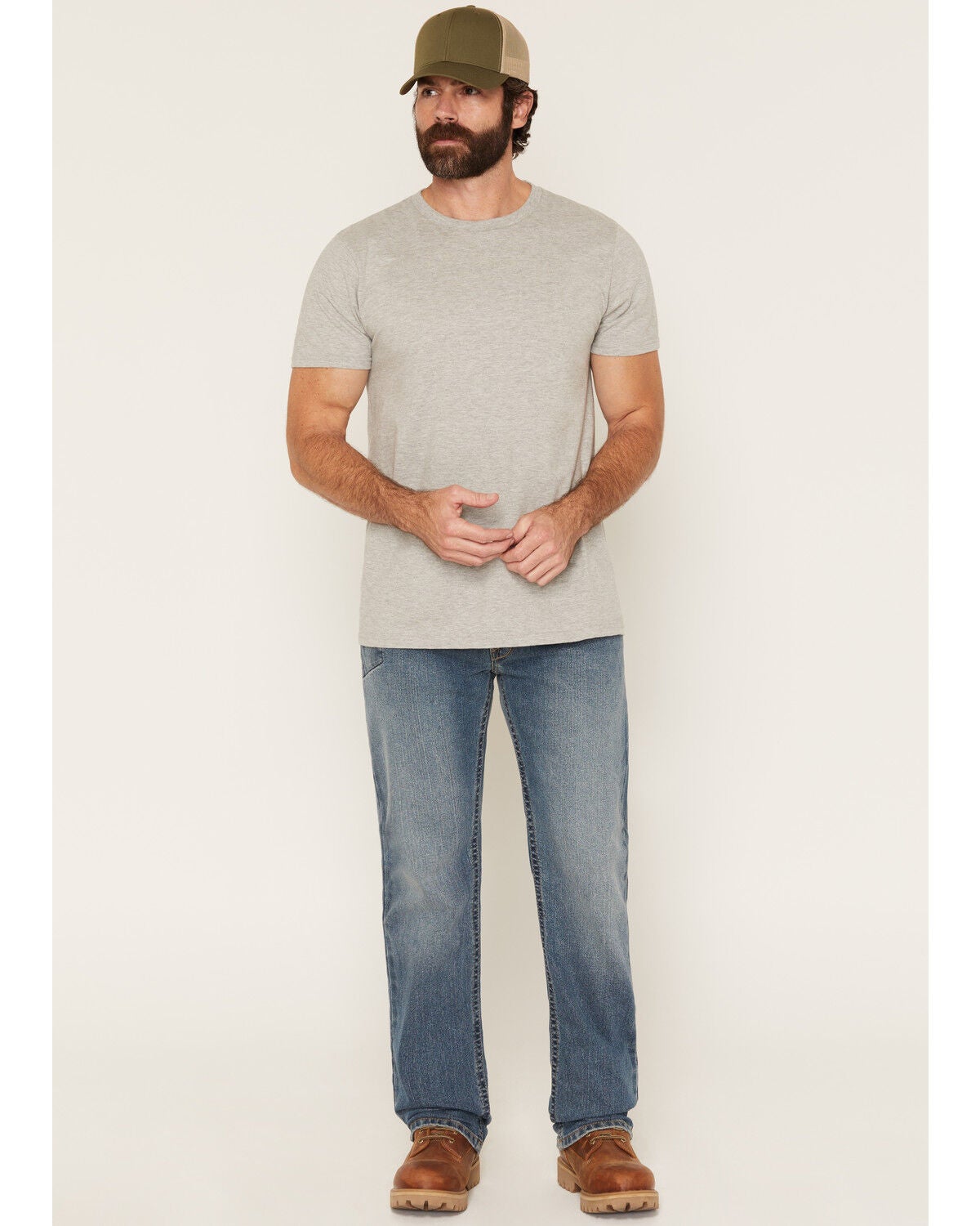 Image #1 - Ariat Men's Rebar M2 DuraStretch Rail Edgewood Medium Wash Relaxed Bootcut Stretch Denim Jeans, Medium Wash, hi-res