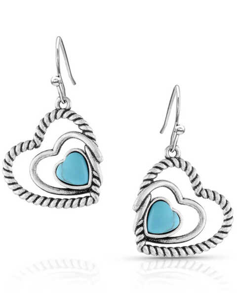 Montana Silversmiths Women's Clearer Ponds Turquoise Heart Earrings, Silver, hi-res