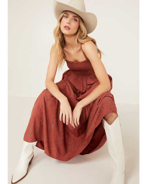 Wrangler Women's Western Print Sleeveless Maxi Dress , Rust Copper, hi-res