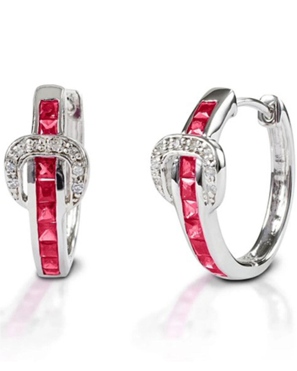 Image #1 - Kelly Herd Women's Red Contemporary Buckle Hoop Earrings, Silver, hi-res