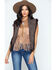 Cripple Creek Women's Crochet Knit Rabbit Fur Trim Vest, Chocolate, hi-res