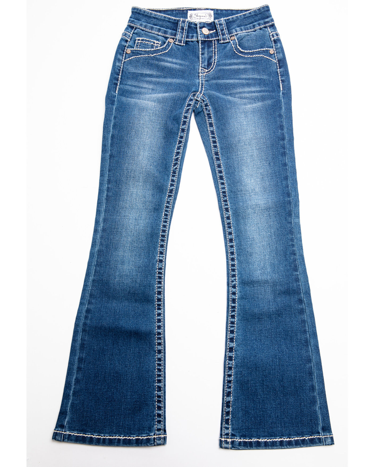 Shyanne Women's Contrast Patches Bootcut Jeans Medium Wash 33W x