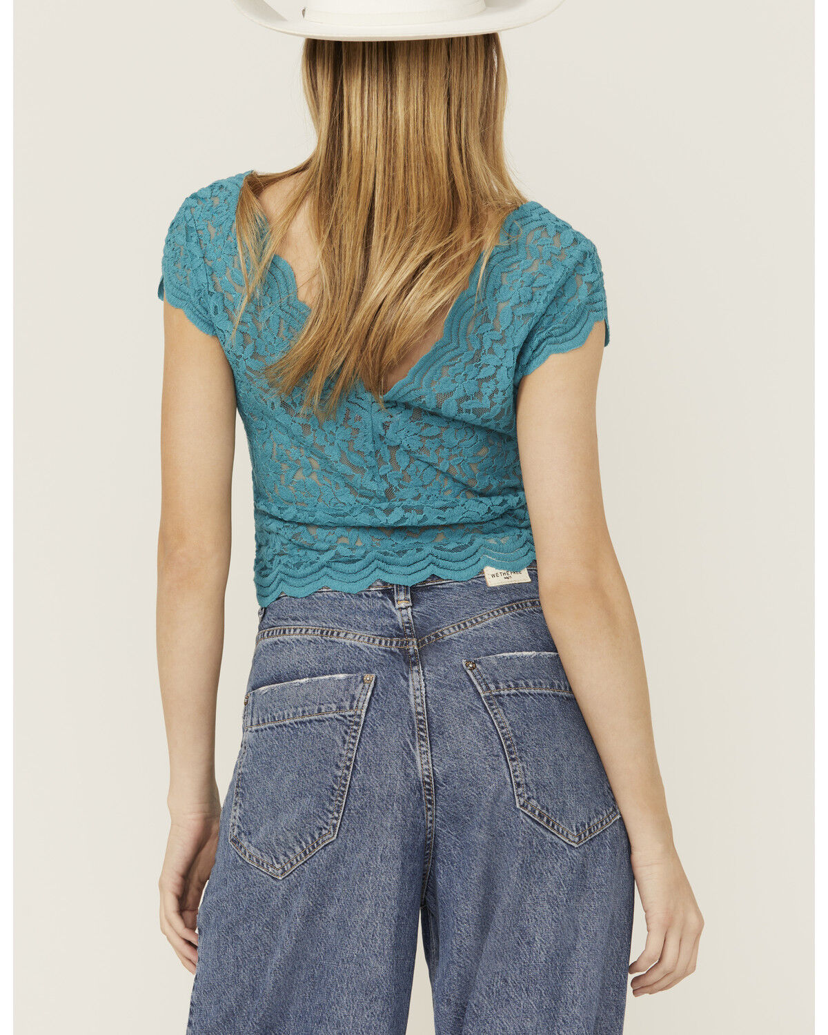 Image #4 - Shyanne Women's Flutter Sleeve Lace Crop Top, Medium Blue, hi-res