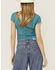 Image #4 - Shyanne Women's Flutter Sleeve Lace Crop Top, Medium Blue, hi-res