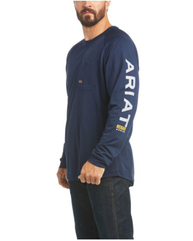 Ariat Men's Navy Rebar Heat Fighter Long Sleeve Work Pocket T-Shirt , Navy, hi-res