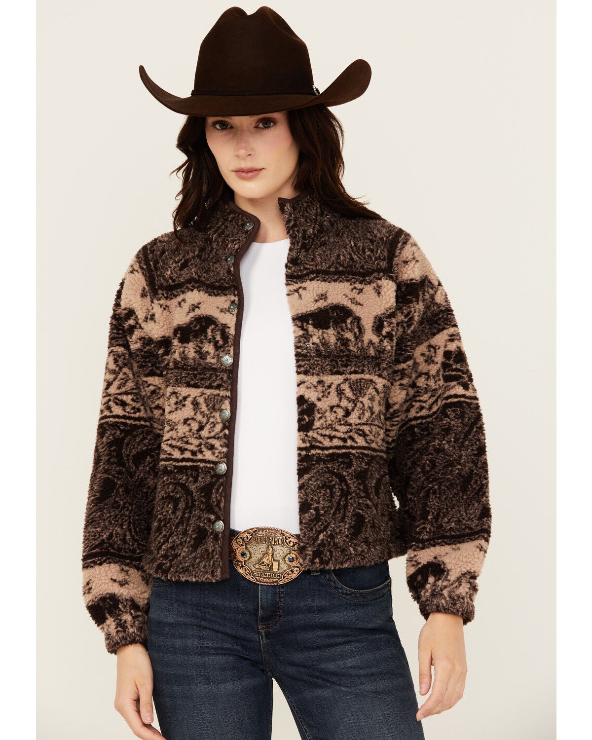 Shyanne Women's Buffalo Print Snap Sherpa Jacket - Country Outfitter