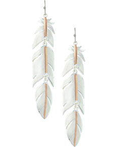 Montana Silversmiths Women's Rose Gold Plume Feather Earrings , Silver, hi-res