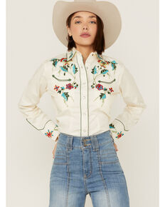 Rockmount Ranchwear Women's Floral Embroidered Ivory Western Shirt, Ivory, hi-res