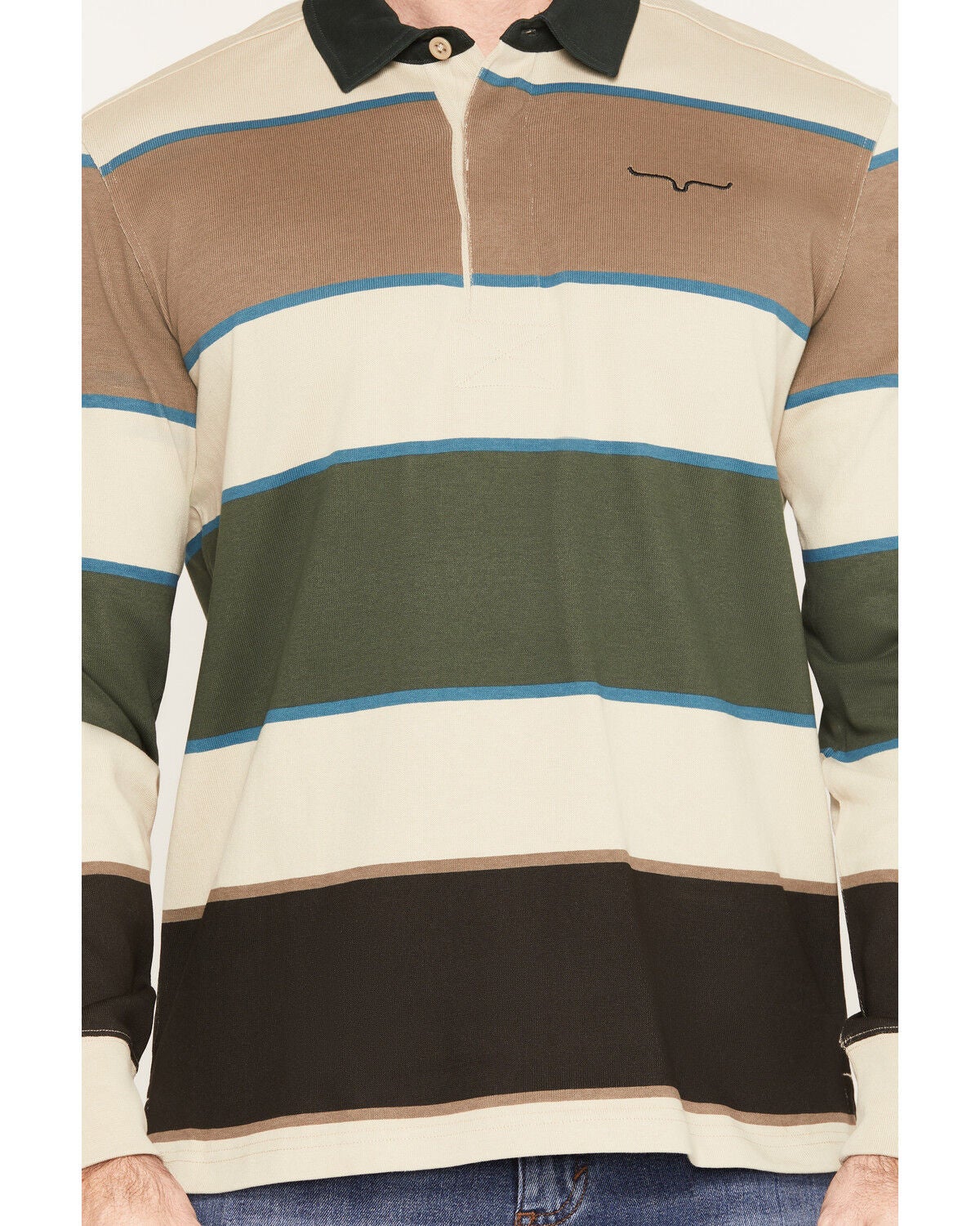 Image #3 - Kimes Ranch Men's York Striped Long Sleeve Polo Shirt, Green, hi-res