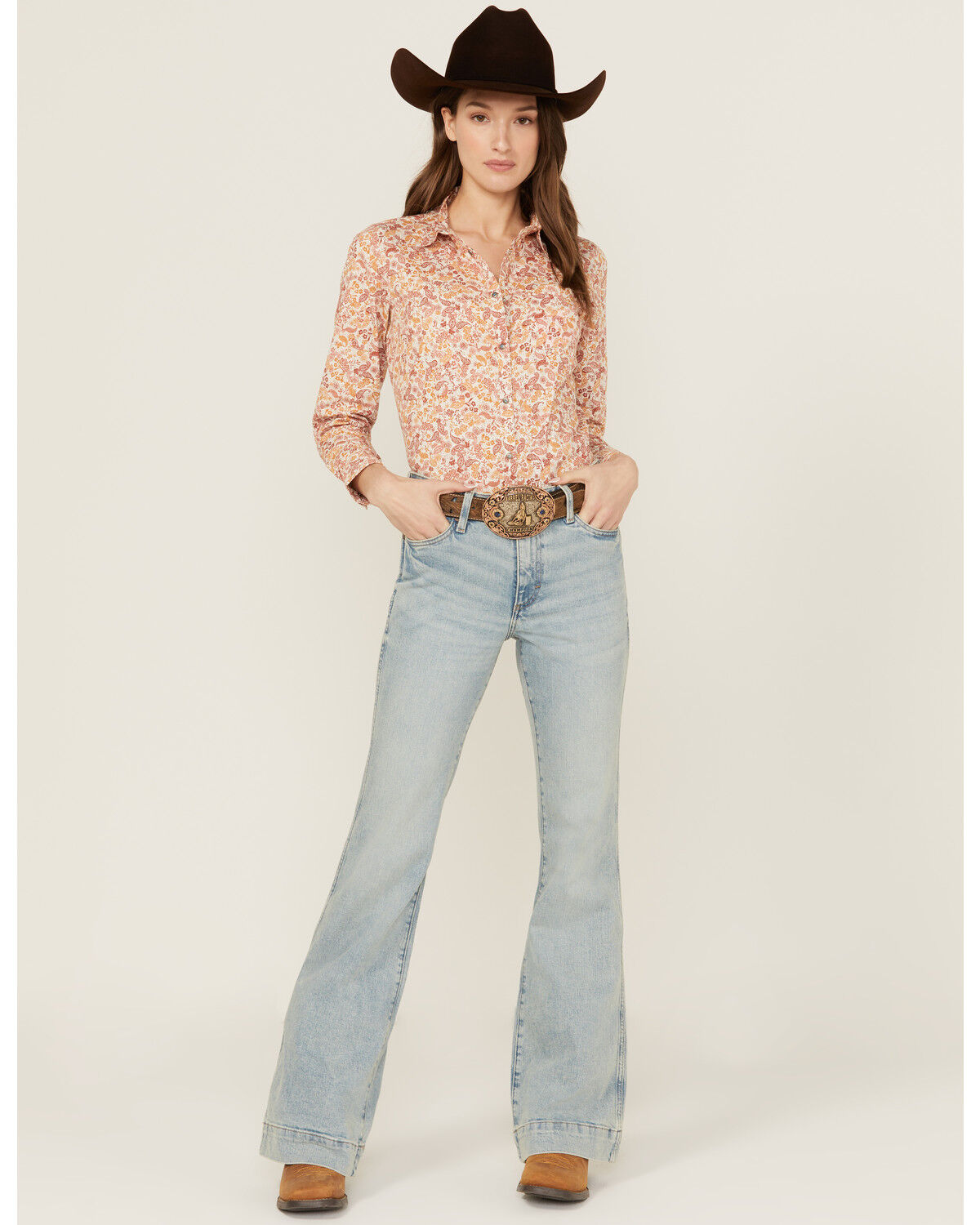 Image #1 - Wrangler Retro Women's Florence Light Wash High Rise Bailey Stretch Trouser Jeans, Light Wash, hi-res