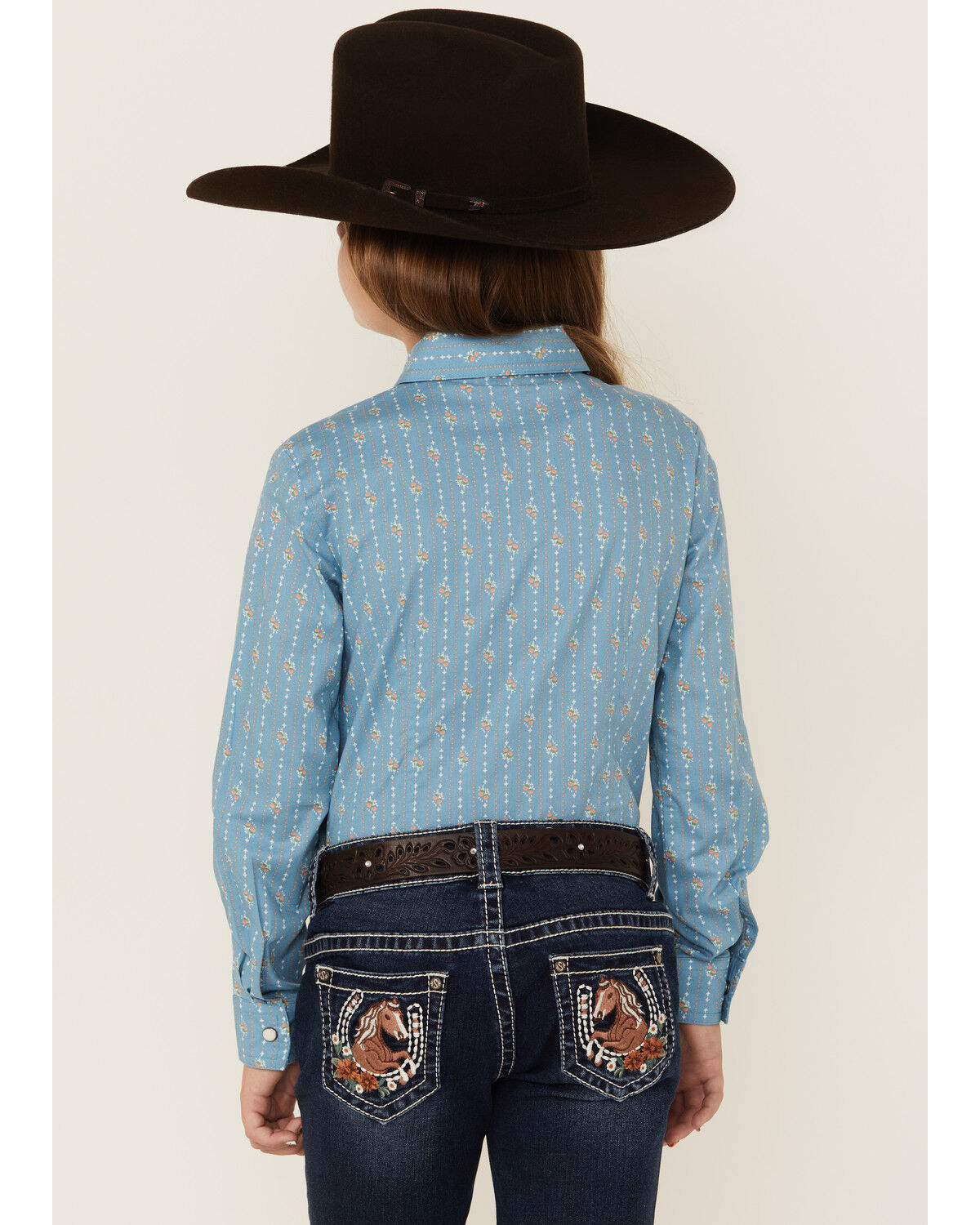 Image #4 - Cruel Girl Girls' Floral Striped Long Sleeve Snap Western Shirt, Light Blue, hi-res