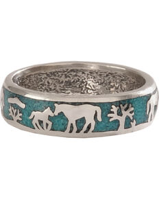 Silver Legends Women's Turquoise Horse and Foal Band Ring , Turquoise, hi-res