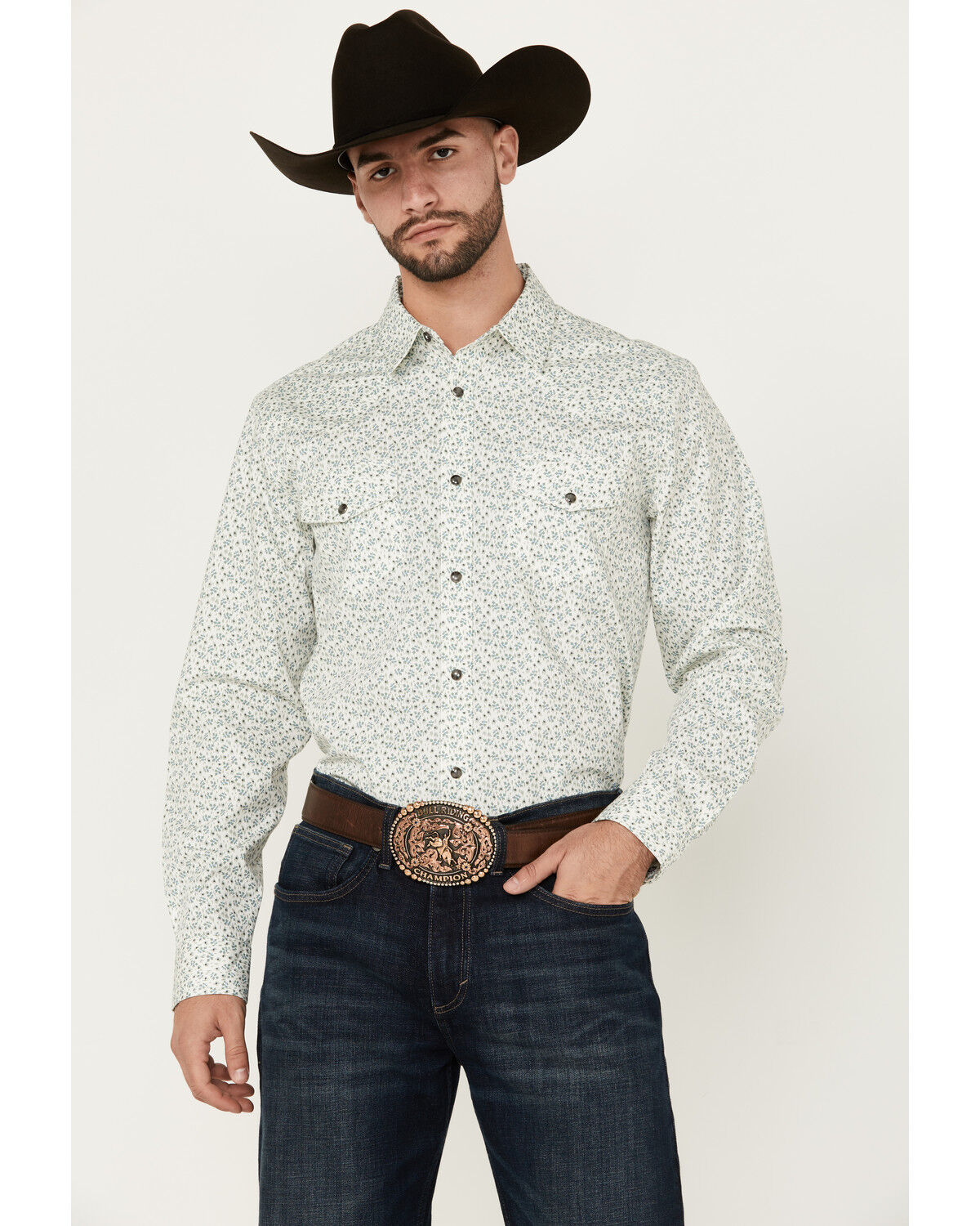 Image #1 - Gibson Men's La Salle Floral Print Long Sleeve Snap Western Shirt, Grey, hi-res