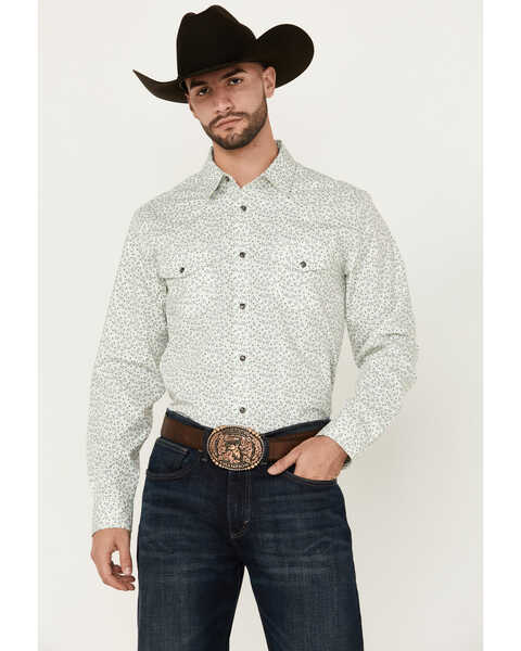 Image #1 - Gibson Men's La Salle Floral Print Long Sleeve Snap Western Shirt , Grey, hi-res