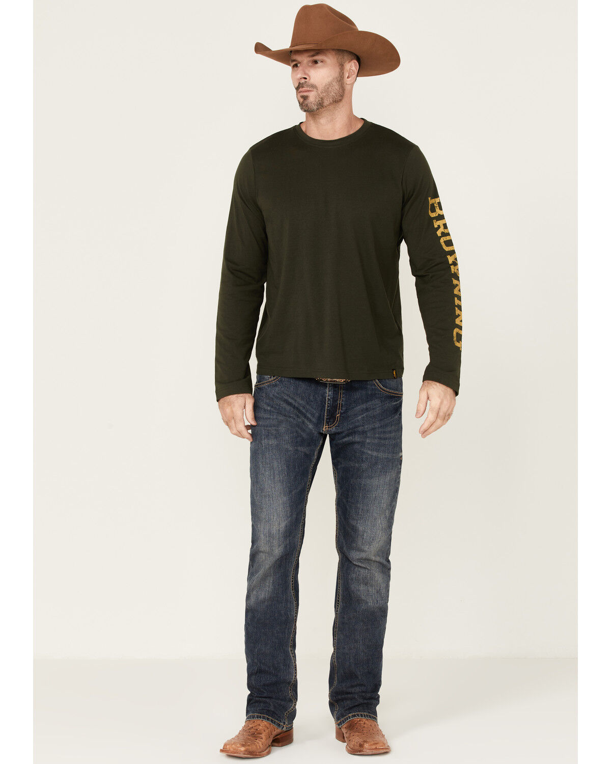 Image #2 - Browning Men's Solid Logan Logo Graphic Lightweight Long Sleeve T-Shirt, Dark Green, hi-res