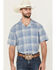 Image #1 - Pendleton Men's Camp Linen Plaid Print Short Sleeve Button-Down Western Shirt, Blue, hi-res