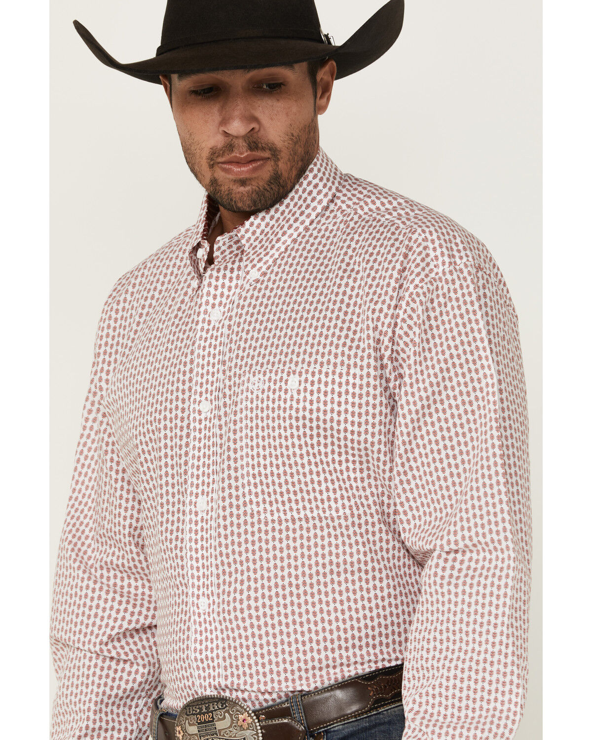 Image #2 - George Strait by Wrangler Men's Geo Print Long Sleeve Button-Down Stretch Western Shirt - Tall, White, hi-res