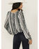 Image #4 - Wild Moss Women's Floral Striped Print Long Sleeve Peasant Shirt, Teal, hi-res