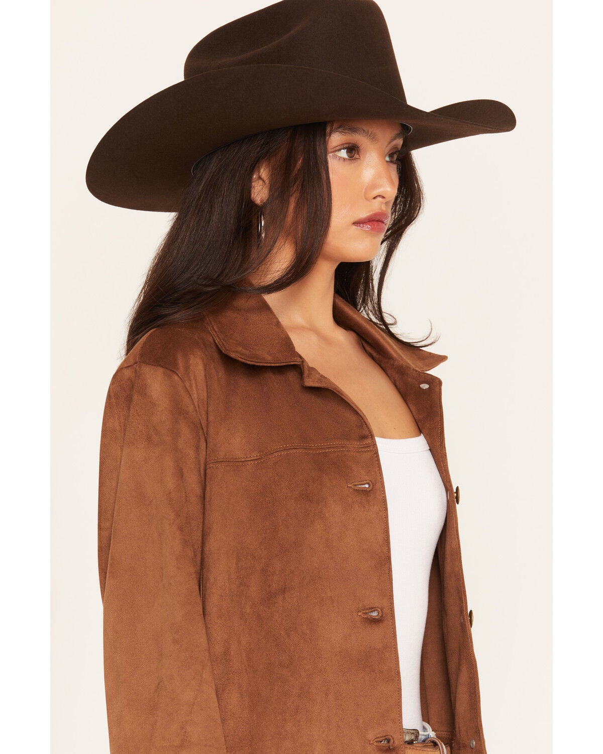 Image #2 - Ariat Women's Ally Long Sleeve Faux Suede Oversized Shacket, Brown, hi-res