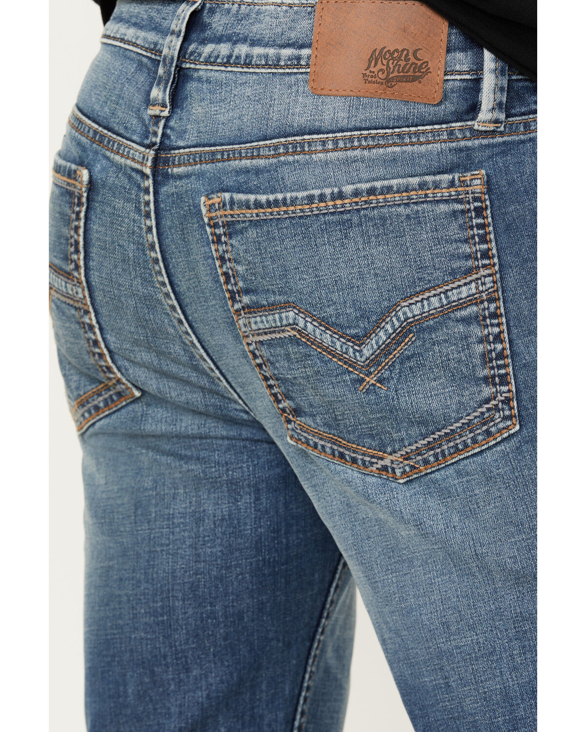 Image #4 - Moonshine Spirit Men's Medium Wash White Lightning Slim Bootcut Stretch Denim Jeans, Medium Wash, hi-res