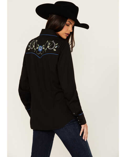 Image #4 - Roper Women's Floral Embroidered Long Sleeve Snap Western Shirt , Black, hi-res