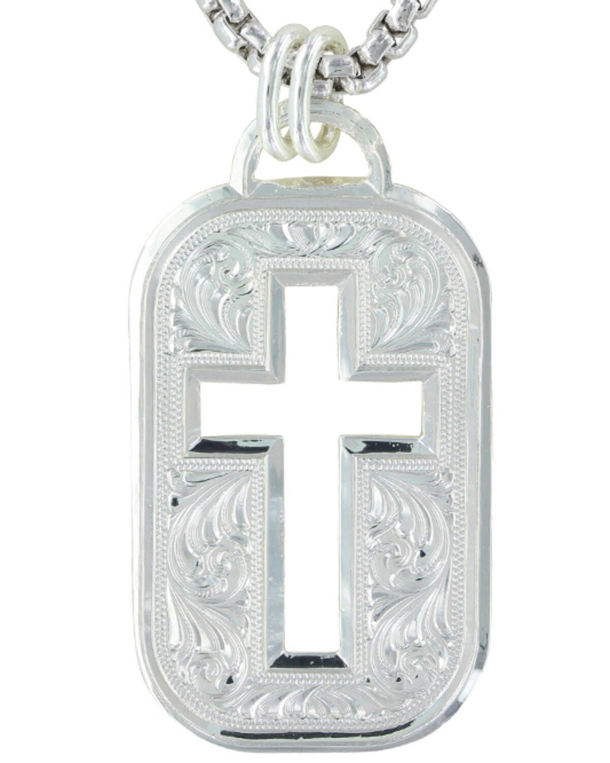 Image #2 - Montana Silversmiths Men's Western Lace Cross Token Necklace, Silver, hi-res