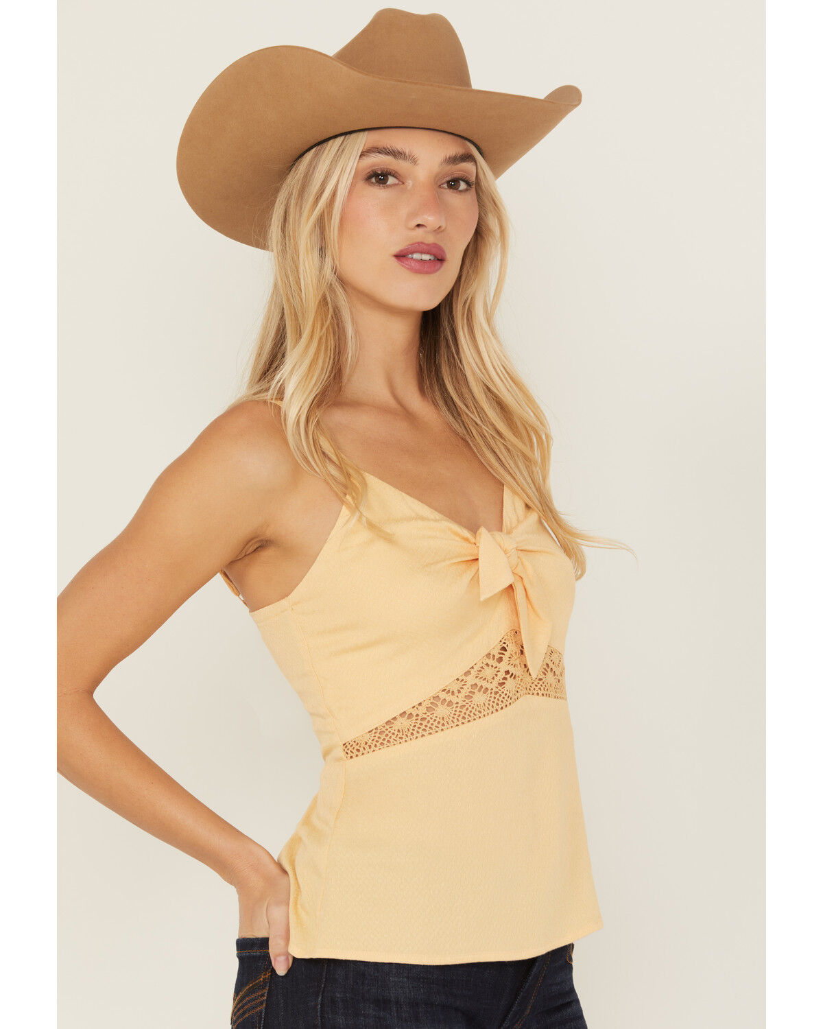 Image #2 - Idyllwind Women's Lace Inset Tie-Front Cami, Yellow, hi-res