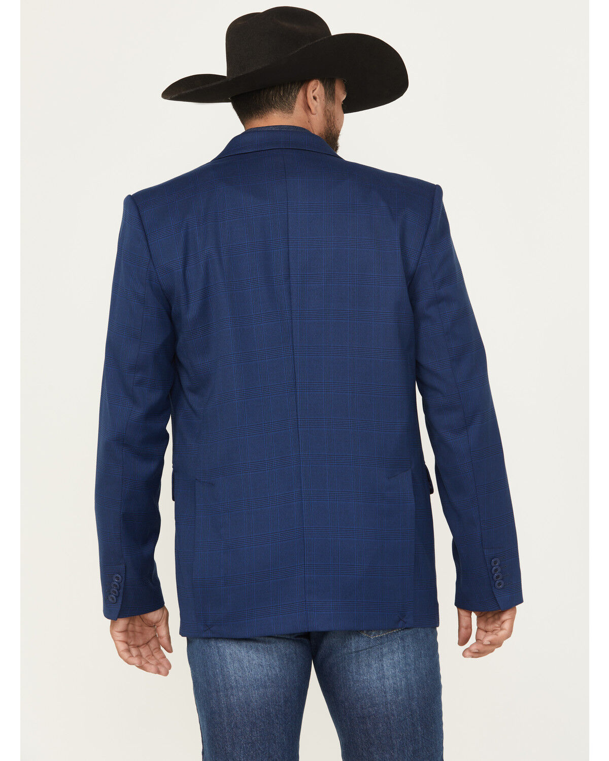 Image #4 - Panhandle Men's Tonal Plaid Print Slim Cut Sportcoat, Navy, hi-res