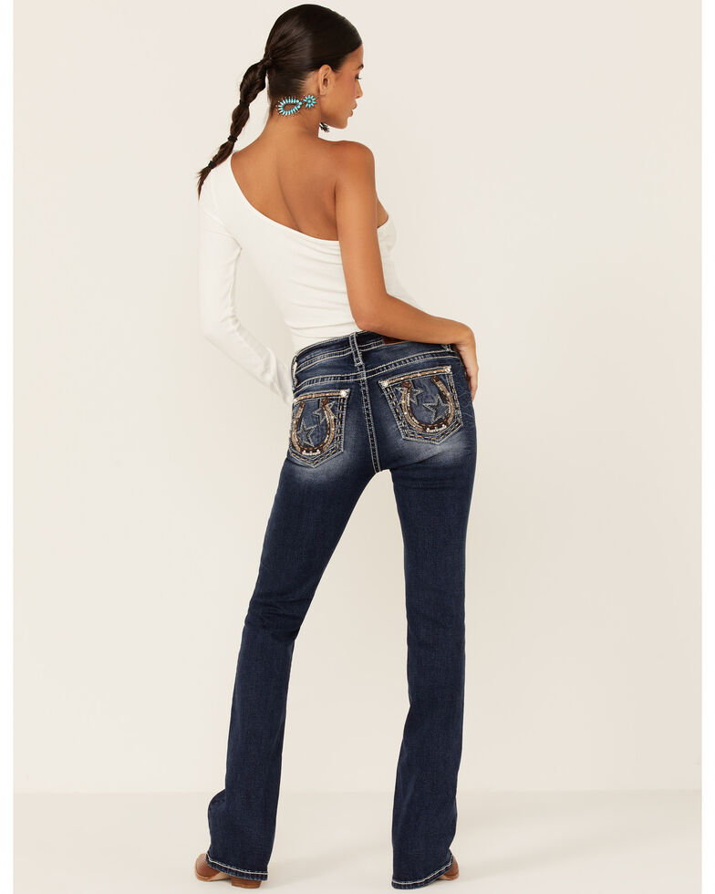 Miss Me Women's Rodeo Star Bootcut Jeans , Dark Blue, hi-res