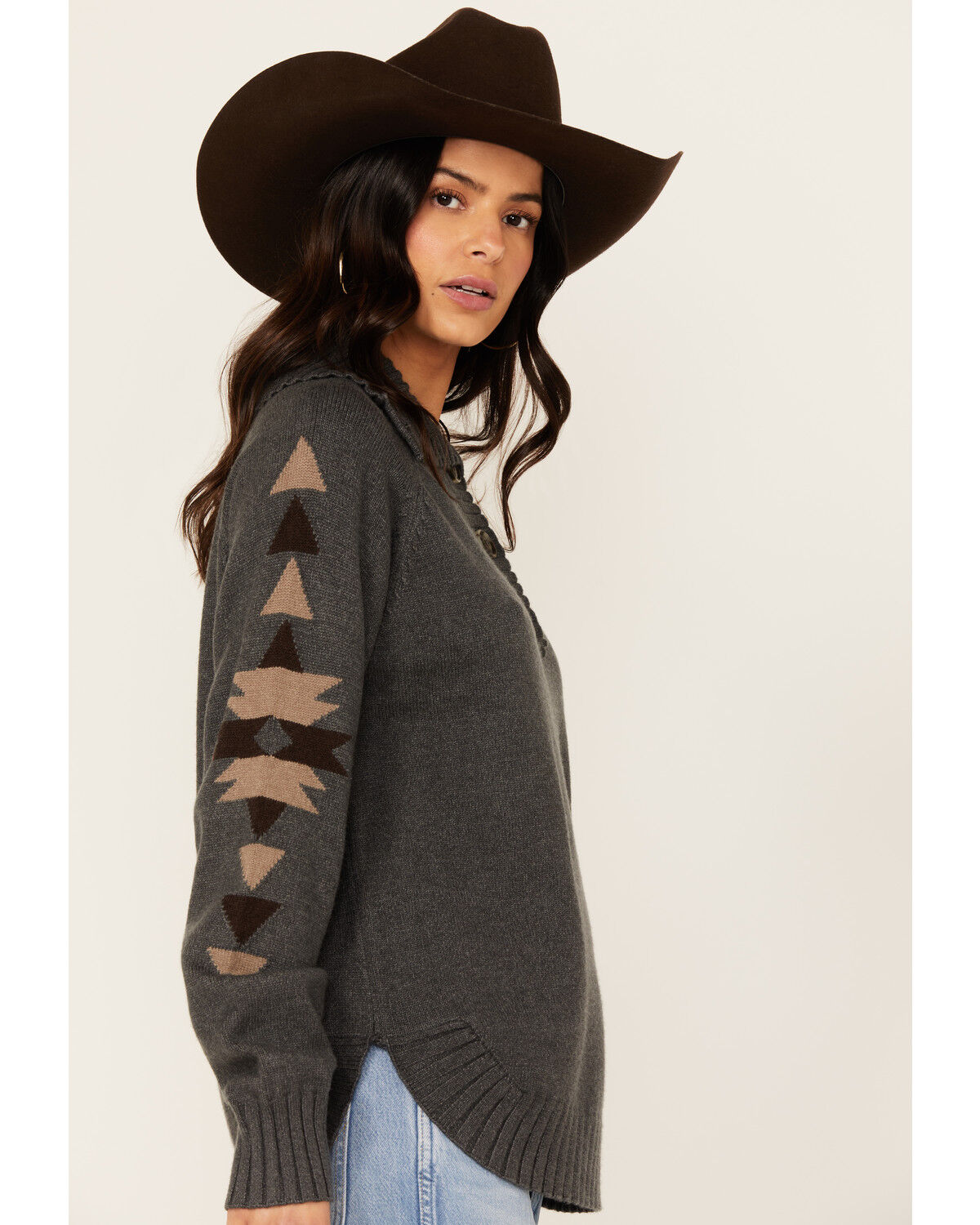 Image #2 - Ariat Women's Southwestern Elbow Sweater, Grey, hi-res