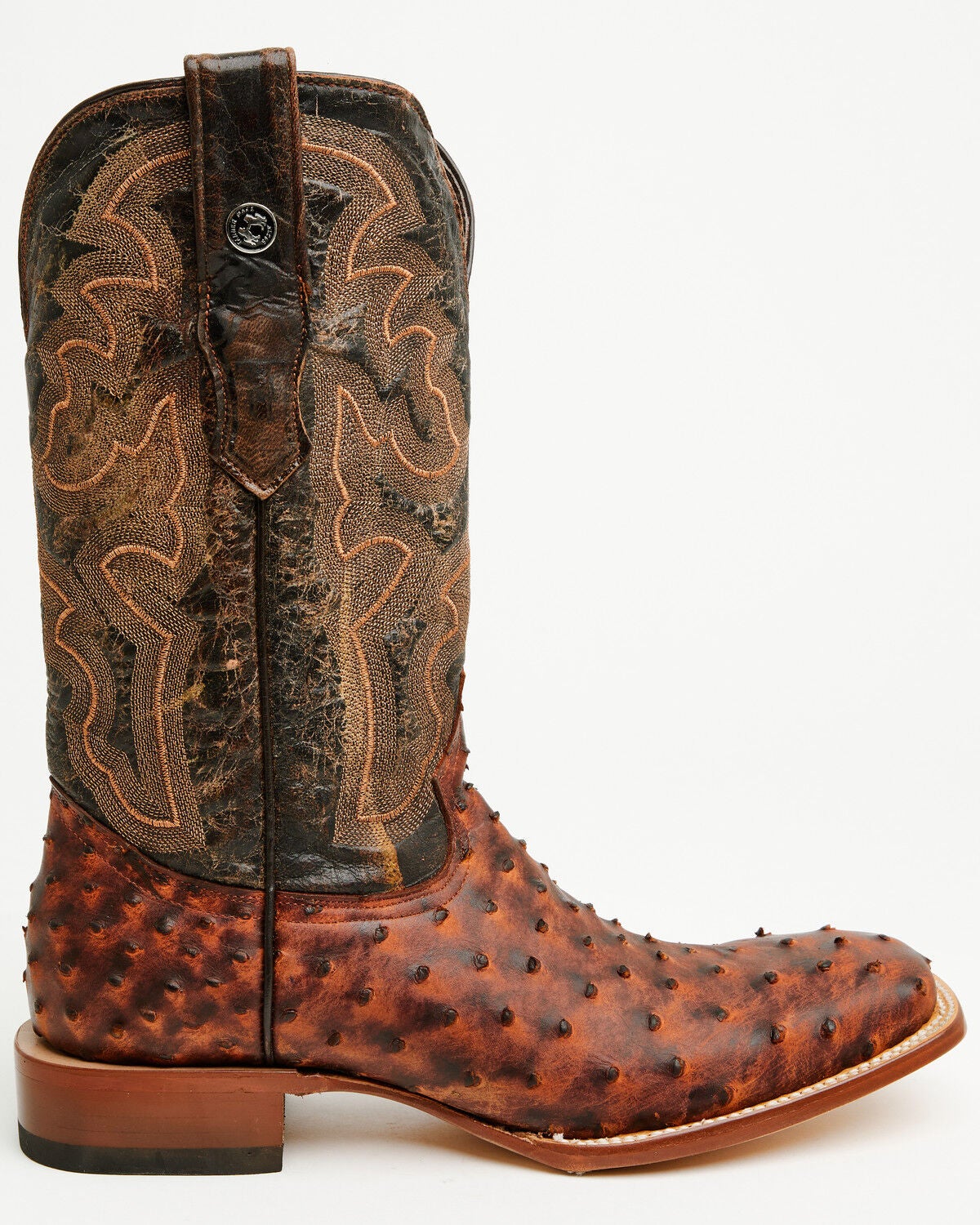 Image #2 - Tanner Mark Men's Exotic Ostrich Print Western Boots - Broad Square Toe, Brown, hi-res