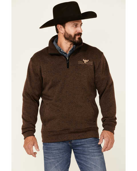 Cowboy Hardware Men's Brown Barb Wire Logo 1/4 Zip Front Fleece Pullover , Brown, hi-res