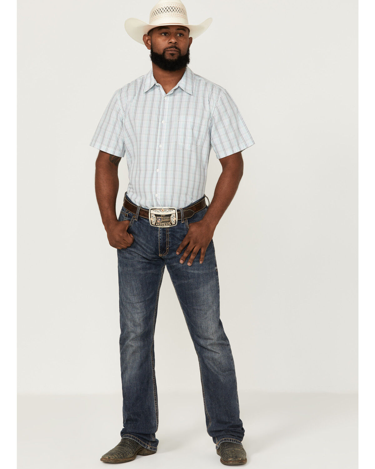 Image #2 - Gibson Men's Big Sky Plaid Short Sleeve Button Down Western Shirt, Medium Blue, hi-res