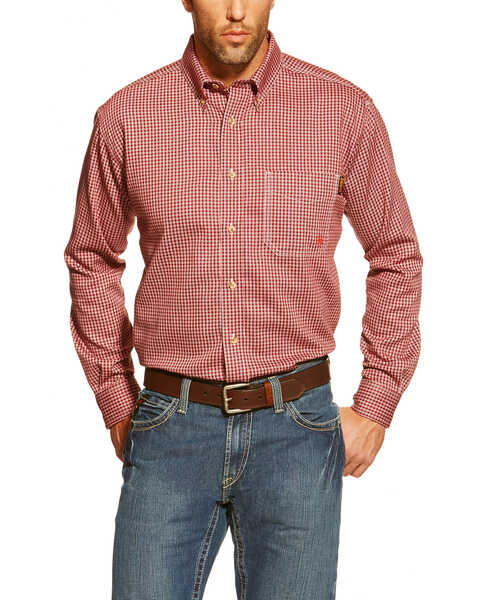 Image #1 - Ariat Men's FR Bell Long Sleeve Button Down Work Shirt- Big and Tall , Wine, hi-res