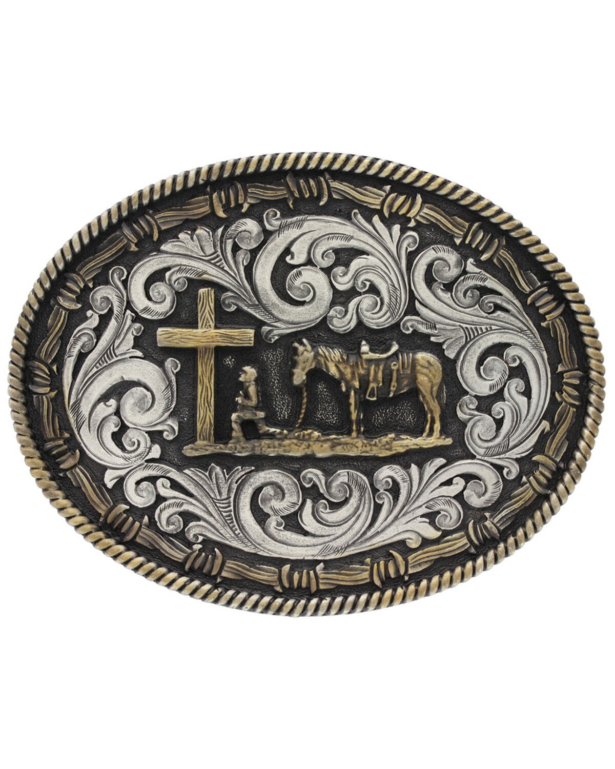 Image #1 - Montana Silversmiths Two-Tone Classic Impressions Christian Cowboy Attitude Belt Buckle, Multi, hi-res
