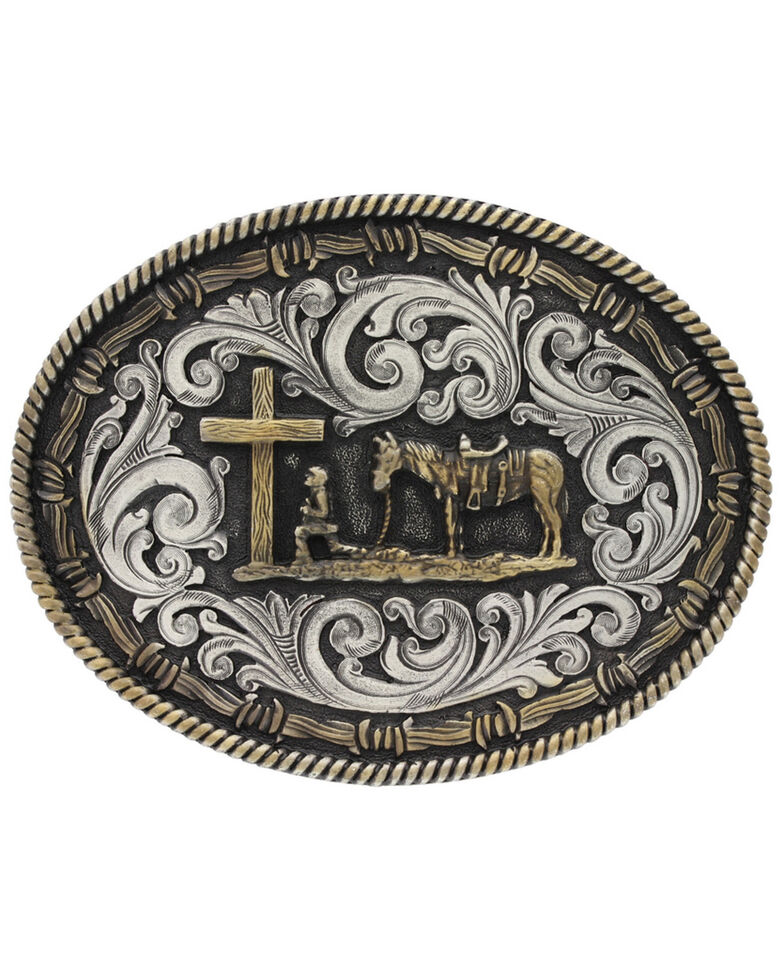 Montana Silversmiths Two-Tone Classic Impressions Christian Cowboy Attitude Belt Buckle, Multi, hi-res
