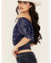 Image #2 - Beyond The Radar Women's Bandana Print Cropped Top, Navy, hi-res