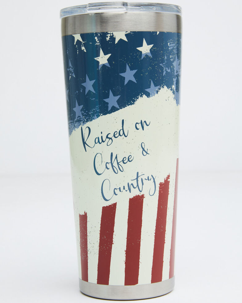 New Creations Women's 22oz Raised On Coffee & Country Tumbler Bottle, White, hi-res