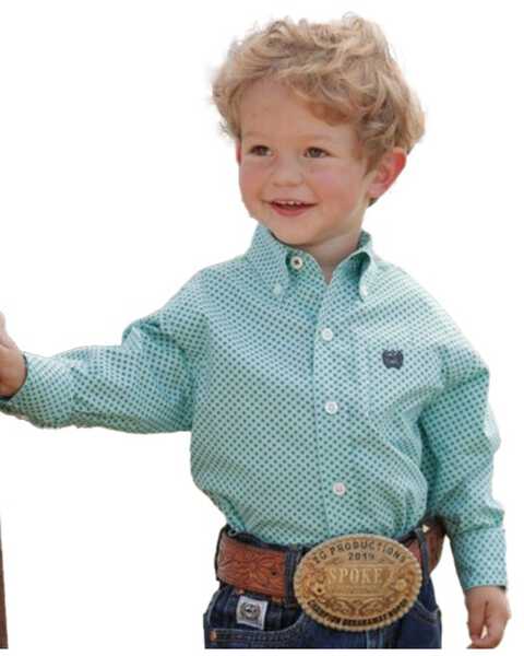 Image #1 - Cinch Infant Boys' Geo Print Long Sleeve Button-Down Western Shirt , Light Blue, hi-res