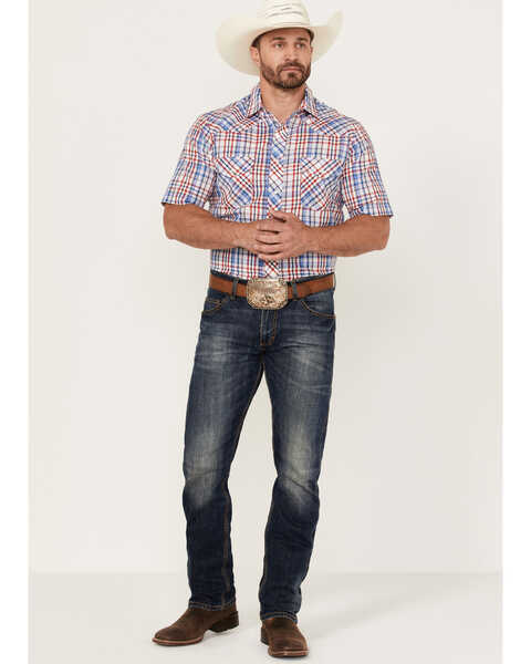 Image #2 - Roper Men's Red White & Blue Large Plaid Short Sleeve Pearl Snap Western Shirt , Red, hi-res