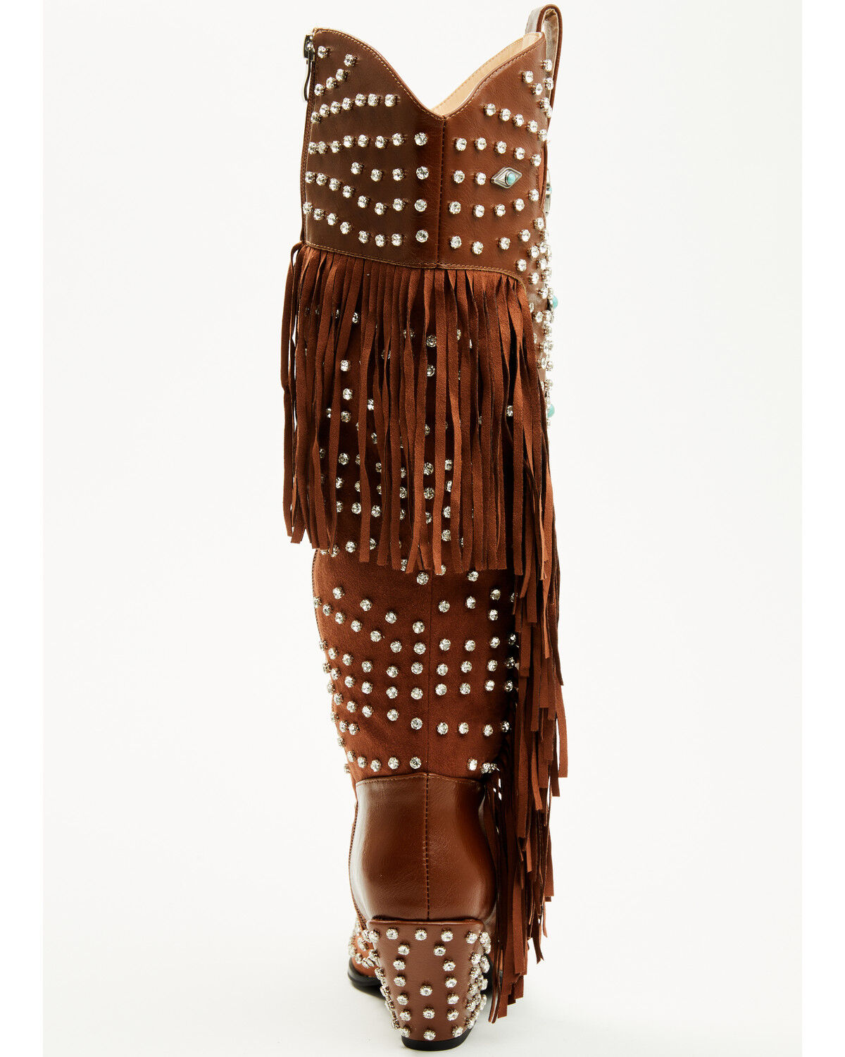 Image #5 - Azalea Wang Women's Bennett Embellished Fringe Tall Fashion Boots - Snip Toe, Brown, hi-res
