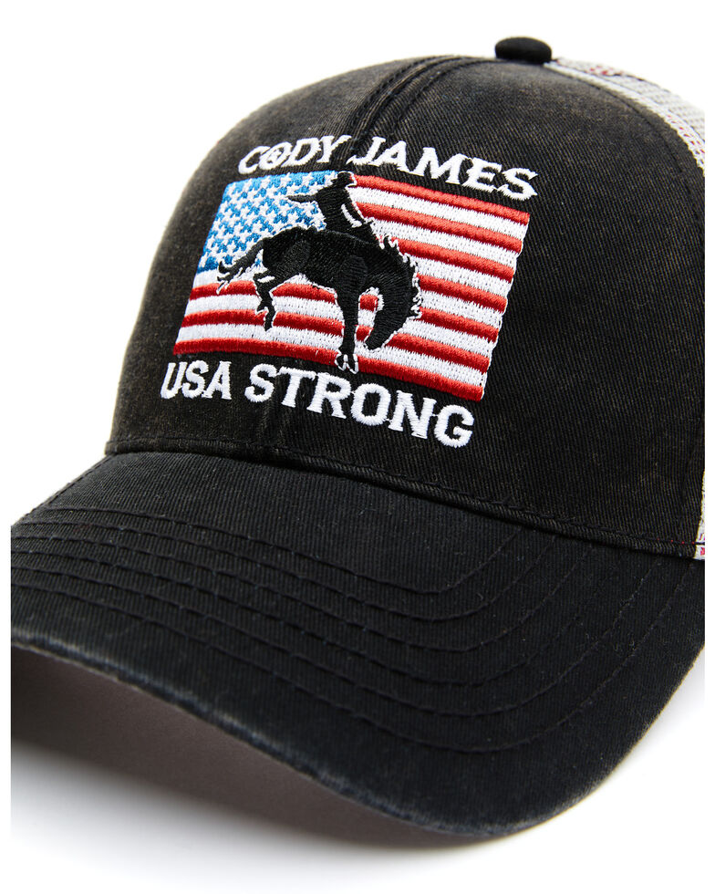 Cody James Men's USA Strong Flag Patch Mesh-Back Ball Cap , Black, hi-res