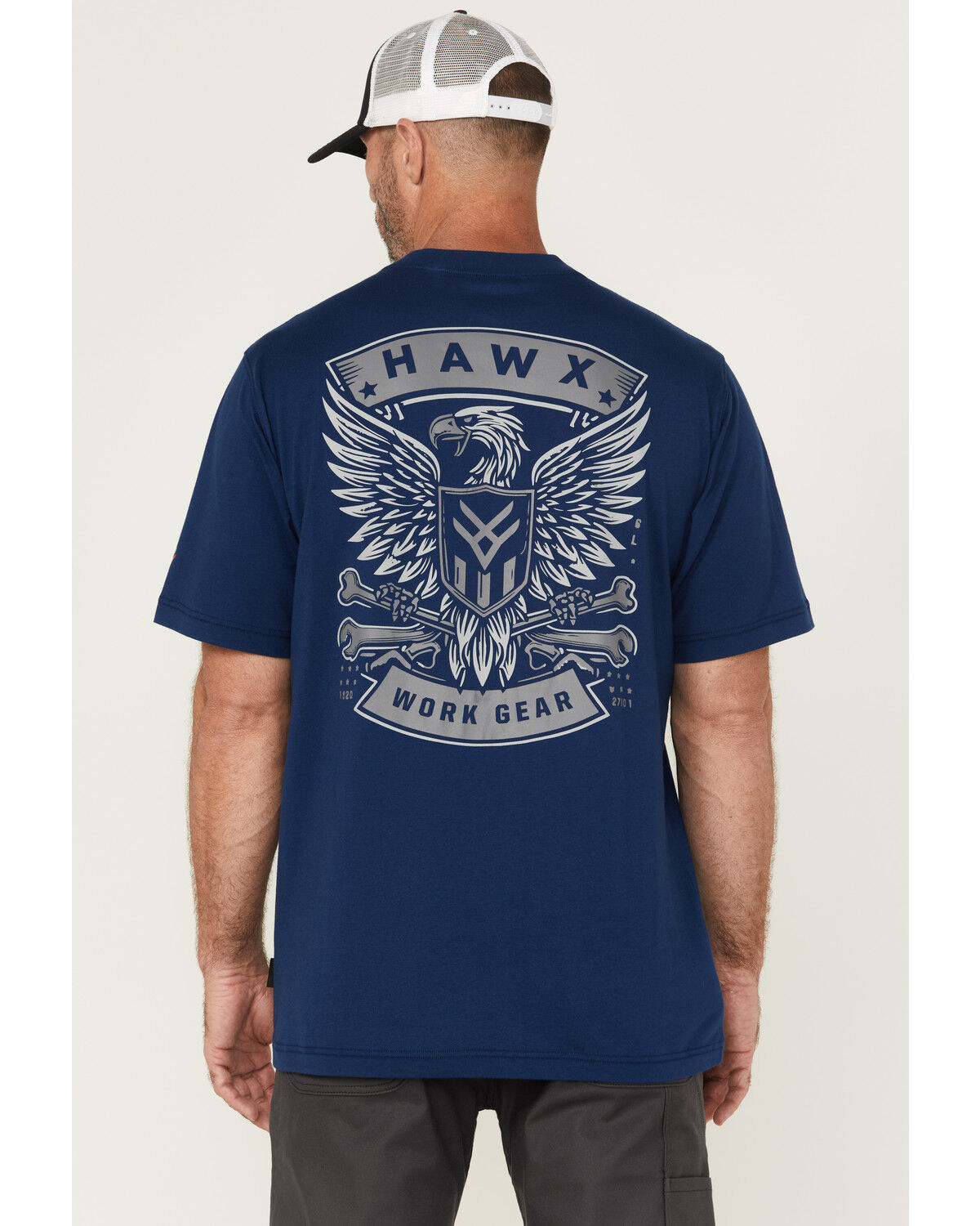 Image #1 - Hawx Men's Eagle Short Sleeve Graphic Work Shirt, Indigo, hi-res