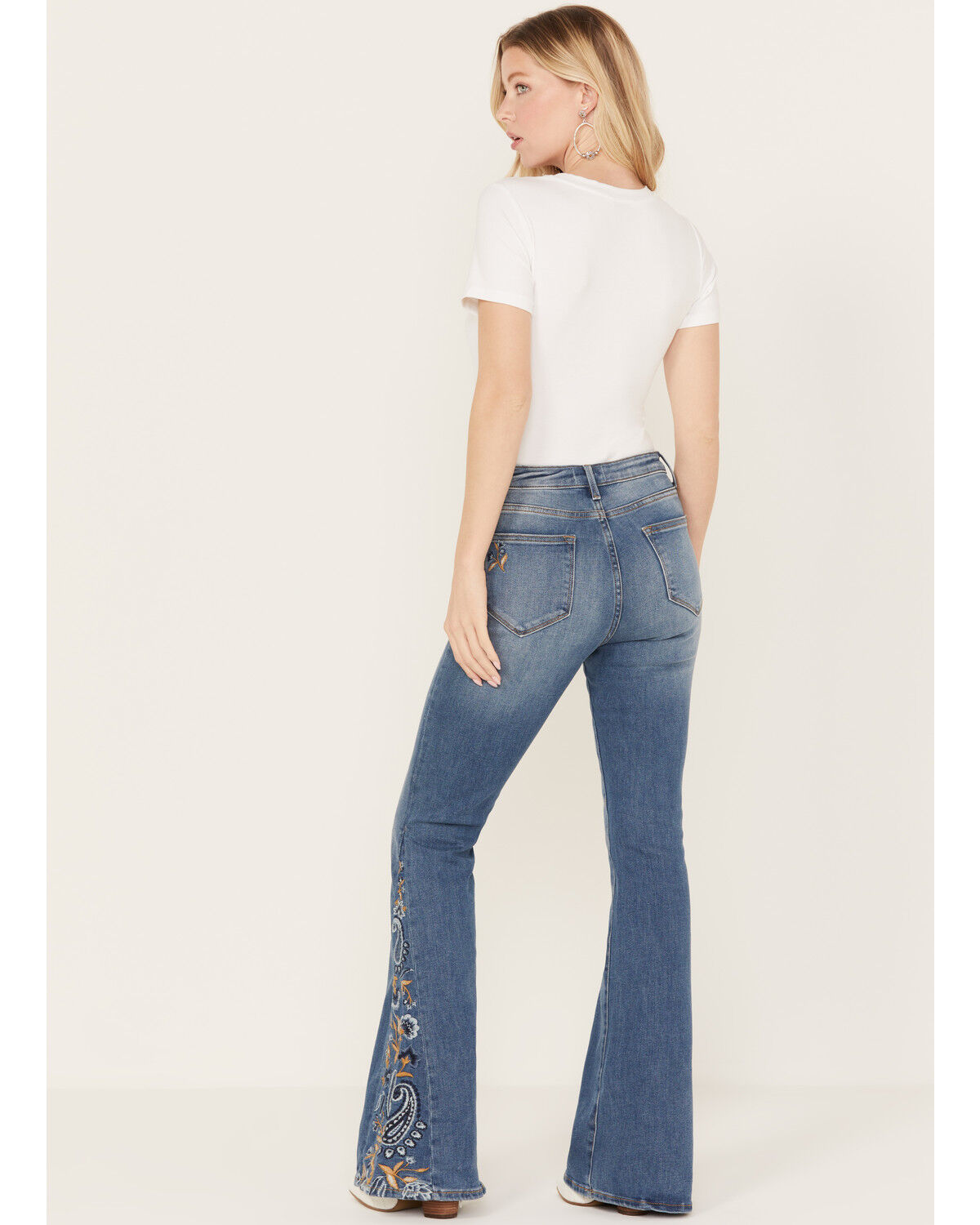 Image #3 - Driftwood Women's Medium Wash High Rise Flare Paisley Hem Jeans, Medium Wash, hi-res