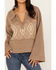 Image #3 - Miss Me Women's Southwest Bell Sleeve Sweater , Taupe, hi-res