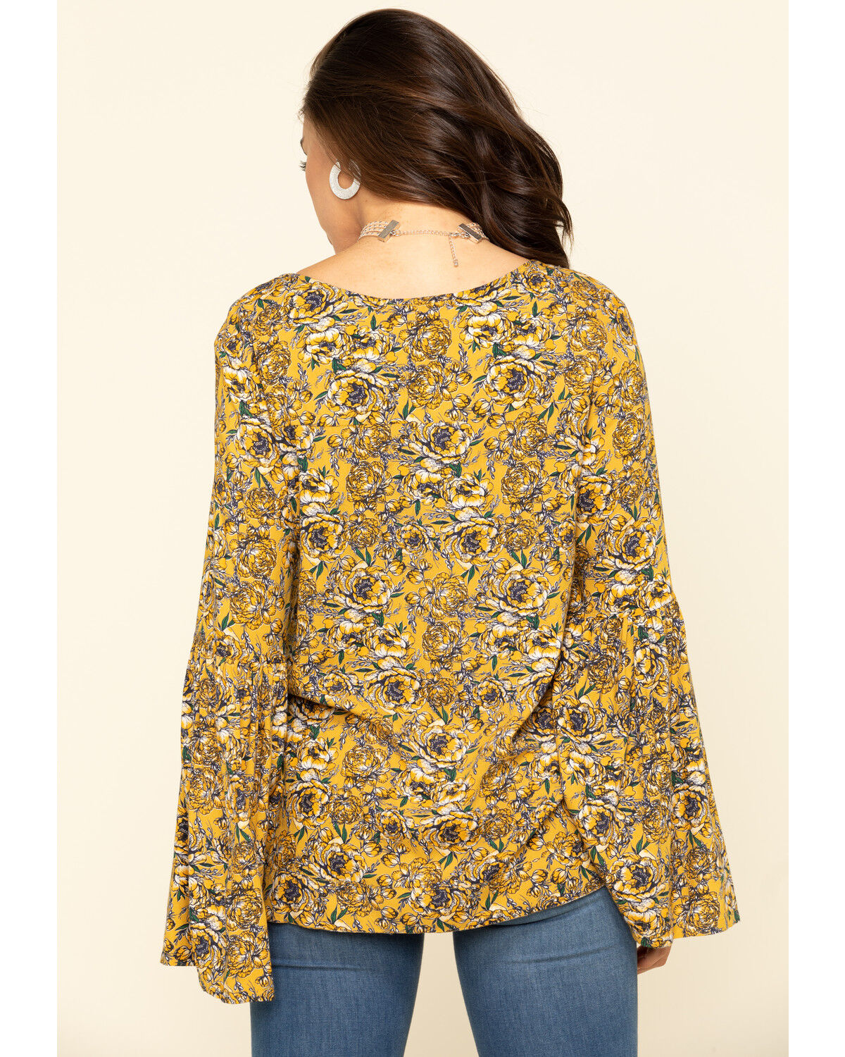 yellow bell sleeve blouse