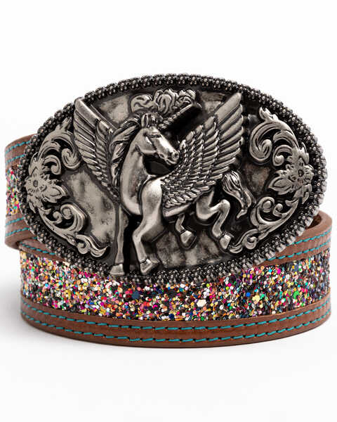 Image #1 - Shyanne Girls' Unicorn Magic Glitter Western Buckle Belt , Multi, hi-res
