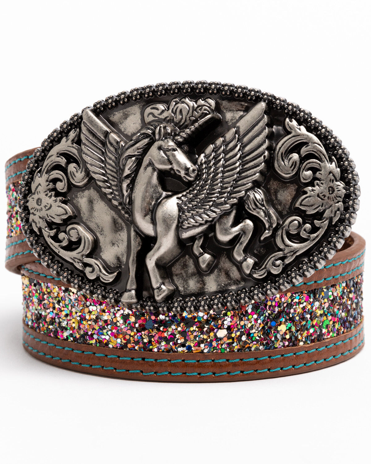 Image #1 - Shyanne Girls' Unicorn Magic Glitter Western Buckle Belt, Multi, hi-res